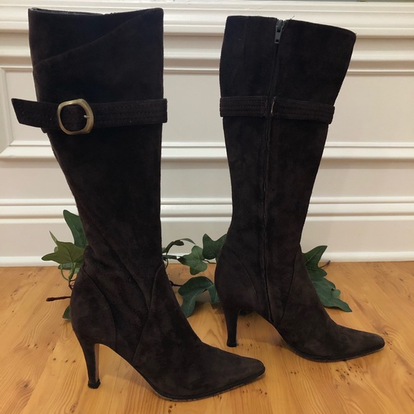 facconable Shoes - Façonnable Chocolate Pointy Toe Suede Heeled Boots